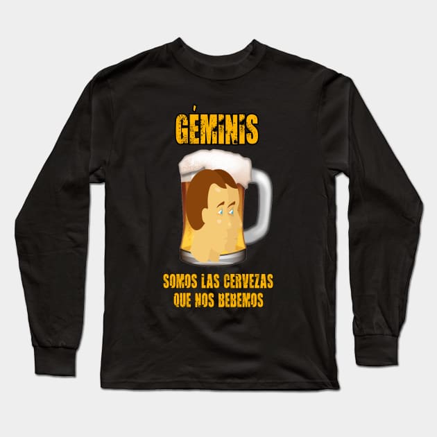 Fun design for lovers of beer and good liquor. Gemini sign Long Sleeve T-Shirt by Cervezas del Zodiaco